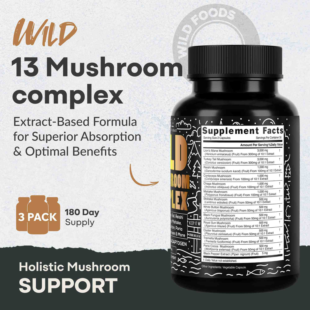 13 Mushroom Complex, 30 servings - Immunity and Longevity Support