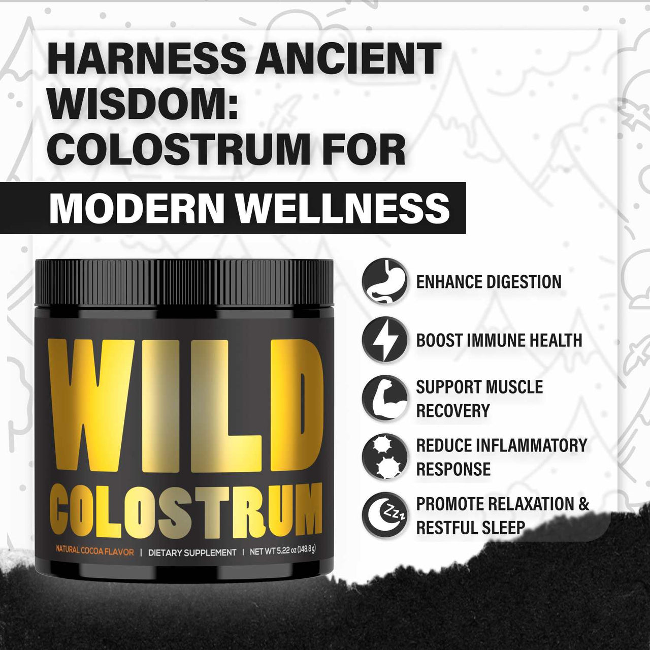 Wholesale Case of 6 - Wild Colostrum Powder, Grass-fed, Chocolate 5.22oz