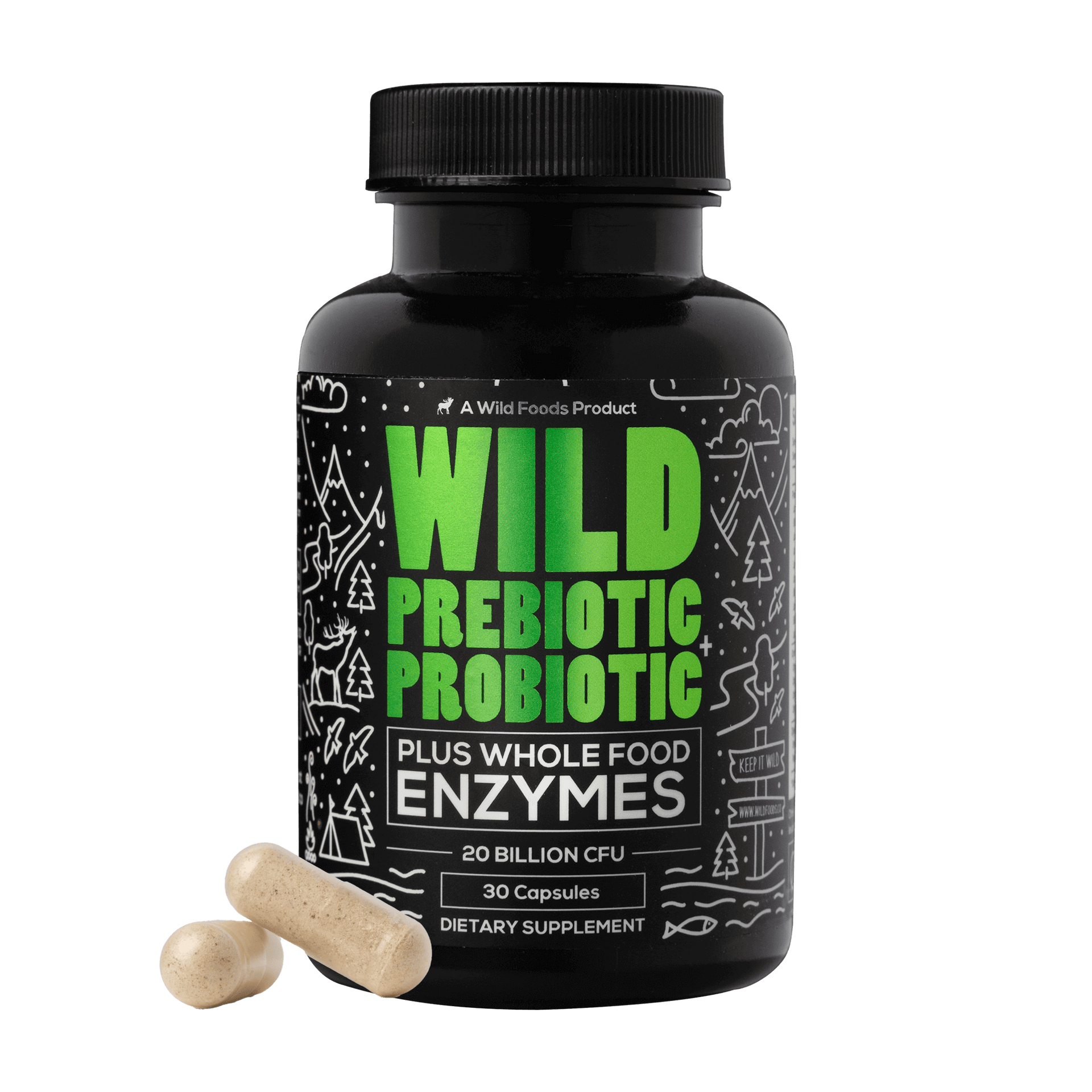 Wild Prebiotics Probiotics & Digestive Enzymes - 20 Billion CFU Supplements Wild Foods ONE  