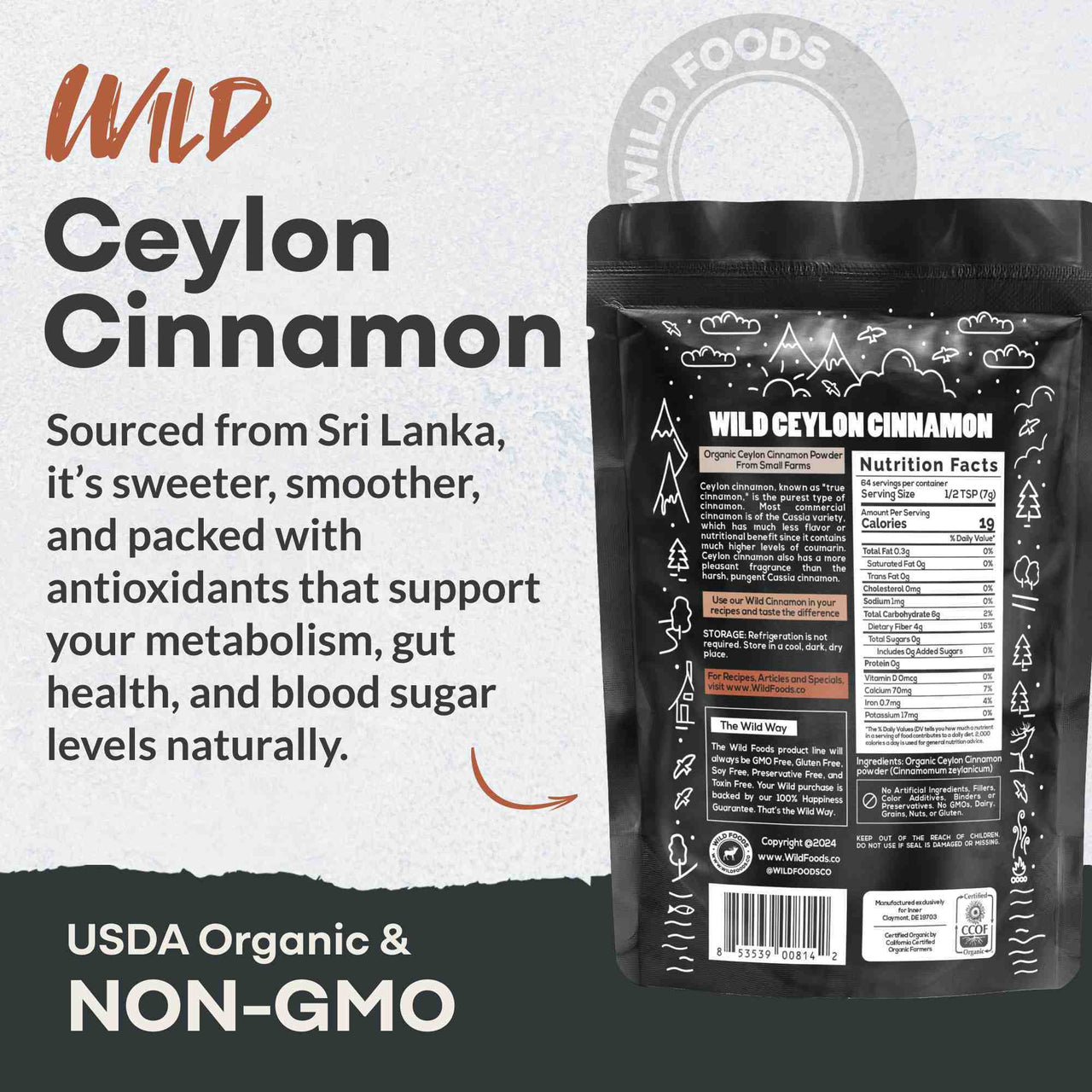 Ceylon Cinnamon Powder Organic, 64 servings - USDA Organic Cinnamon from Sri Lanka