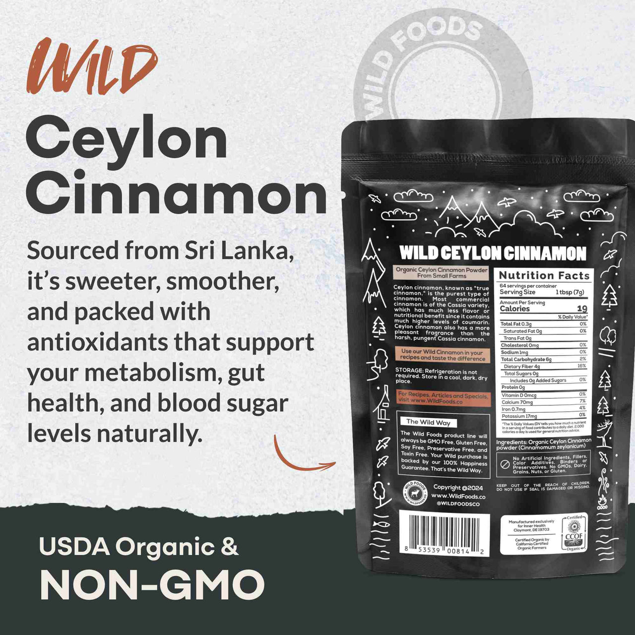 Ceylon Cinnamon Powder Organic, 64 servings - USDA Organic Cinnamon from Sri Lanka