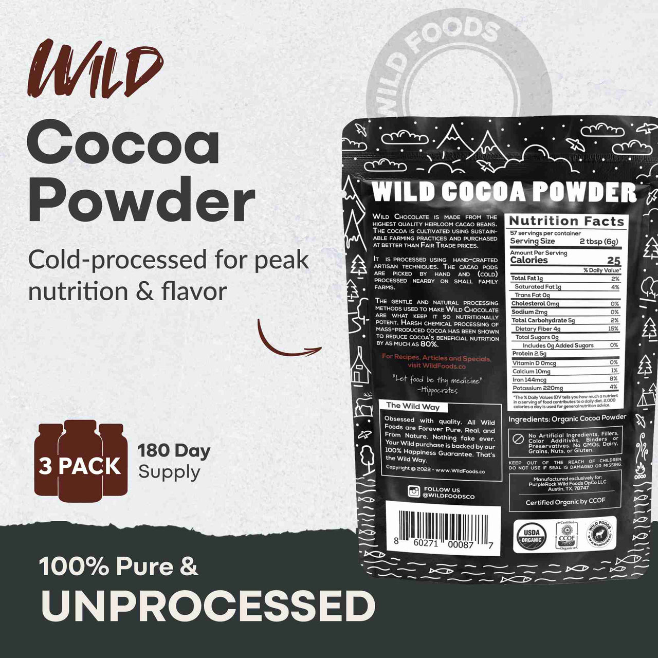 Cocoa Powder, 57 servings - Single-Origin Antioxidant