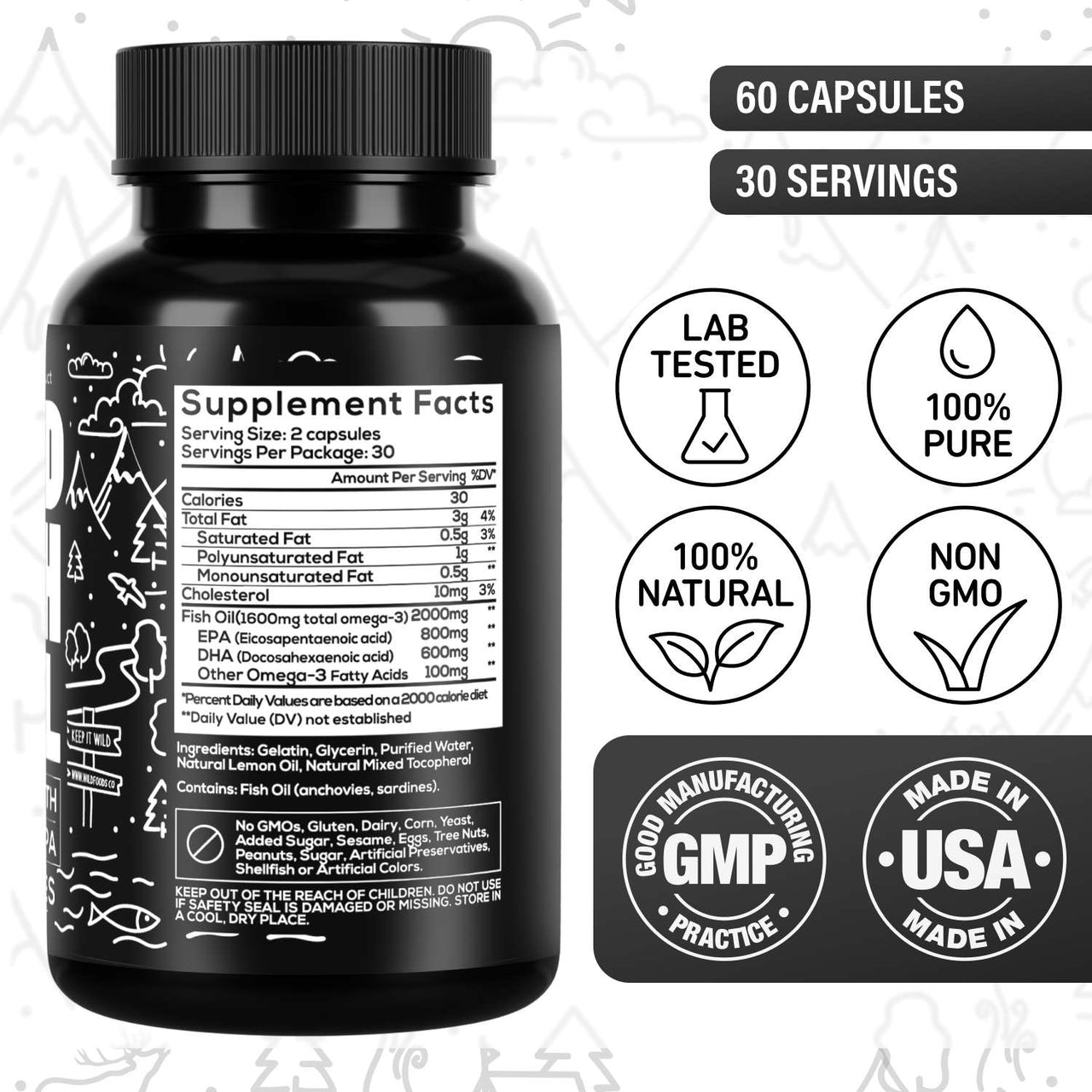 Fish Oil Capsules, 60 servings – Omega-3 for Heart Health & Cognitive Function