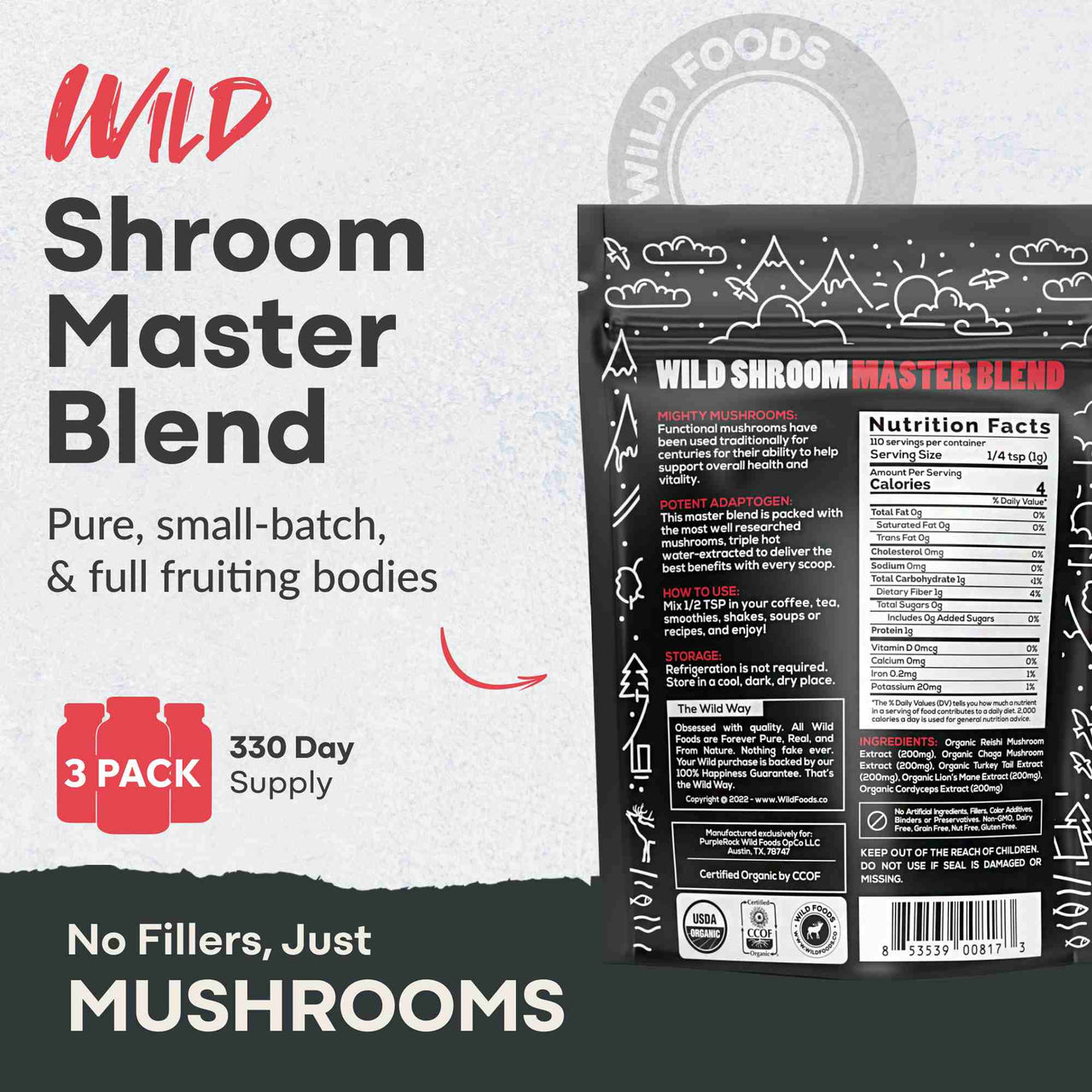 Master Mushrooms Blend, 110 servings – Immune Boosting Adaptogenic Mushrooms