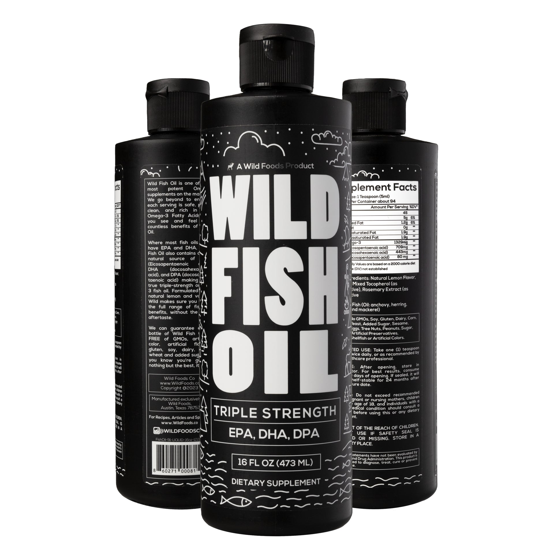 Wild Fish Oil Liquid, 16oz, Omega-3 DHA, EPA, DPA Oils Wild Foods   