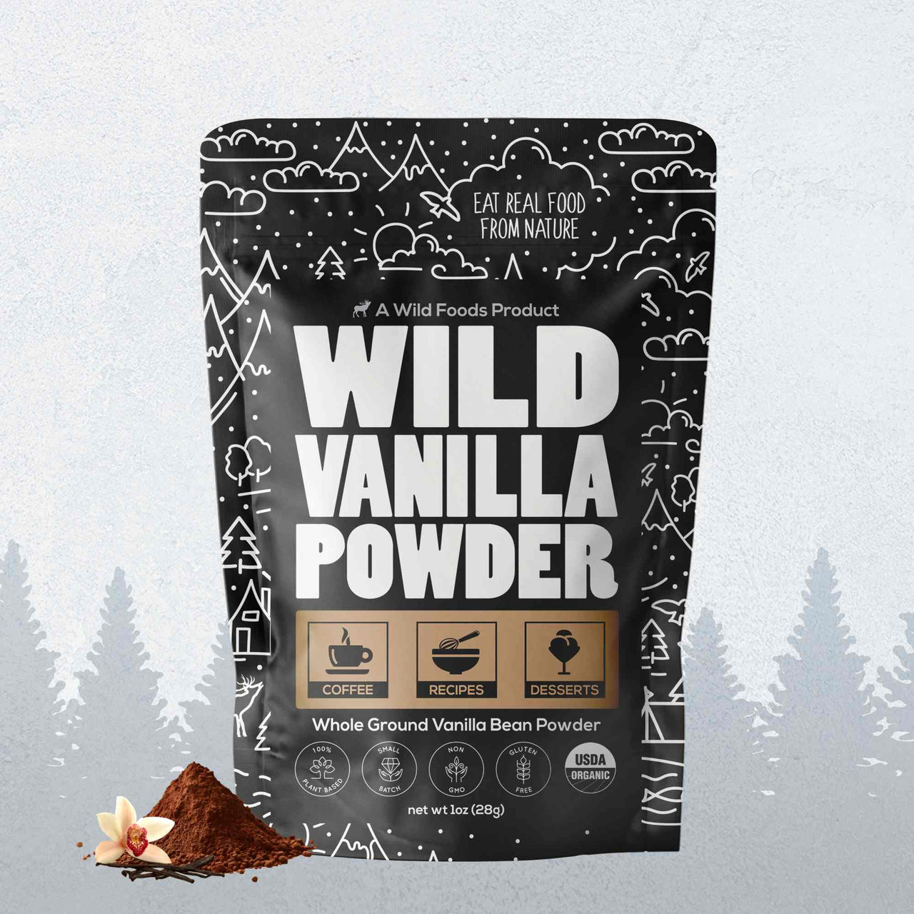 Vanilla Powder, 28 servings - Organic Ground Whole Vanilla Beans