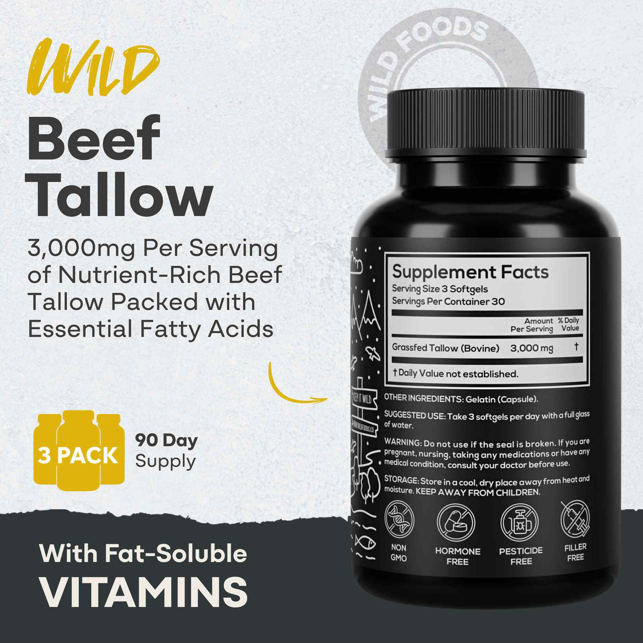 Grass-Fed Beef Tallow Softgels, 30 servings – 100% Pure Ancestral Nutrition for Metabolism Gut and Skin Health