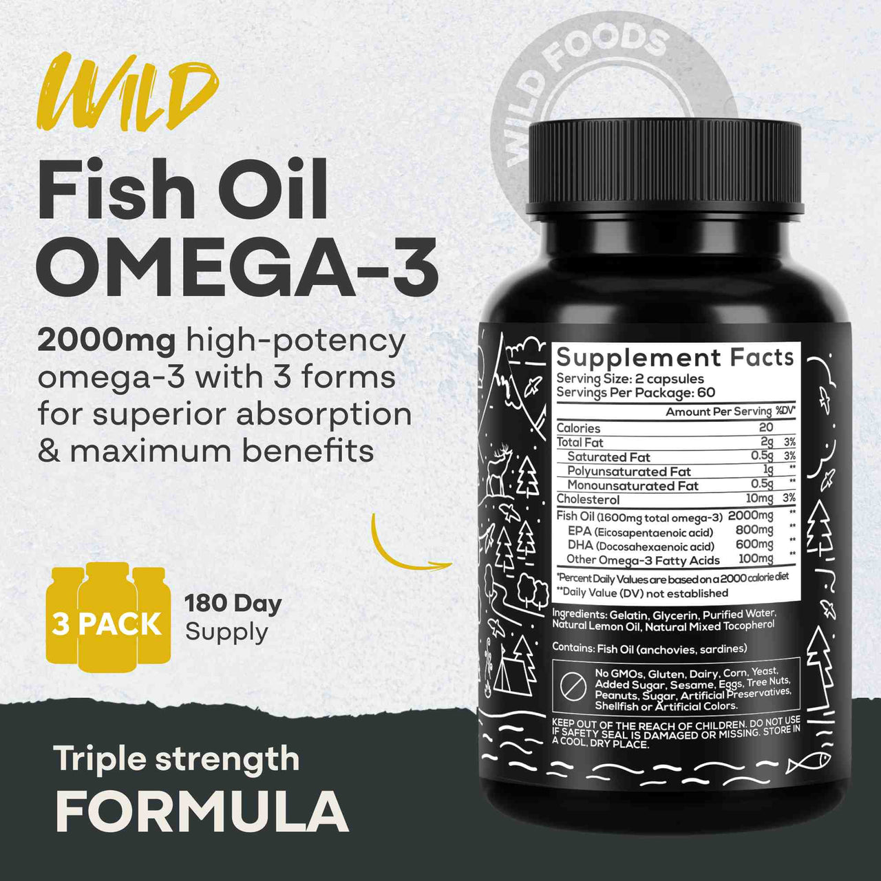 Fish Oil Capsules, 60 servings – Omega-3 for Heart Health & Cognitive Function