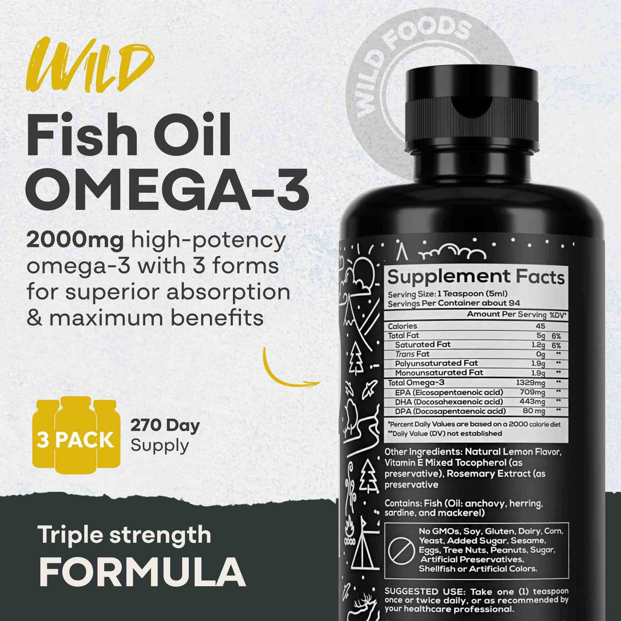 Fish Oil Liquid, 94 servings - Omega-3 DHA, EPA, DPA