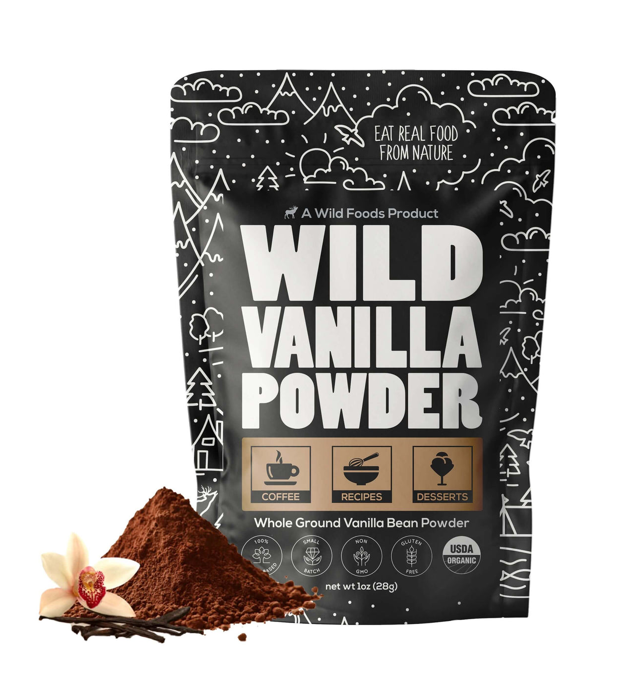 Vanilla Powder, 28 servings - Organic Ground Whole Vanilla Beans