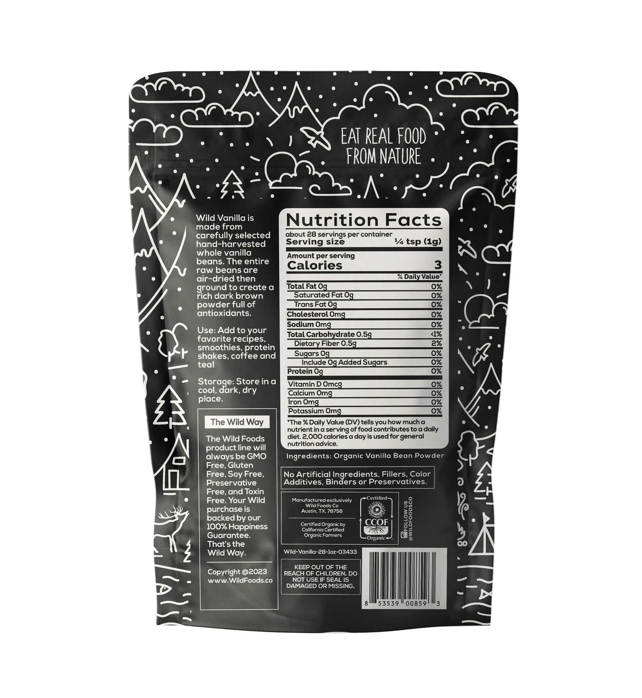 Vanilla Powder, 28 servings - Organic Ground Whole Vanilla Beans