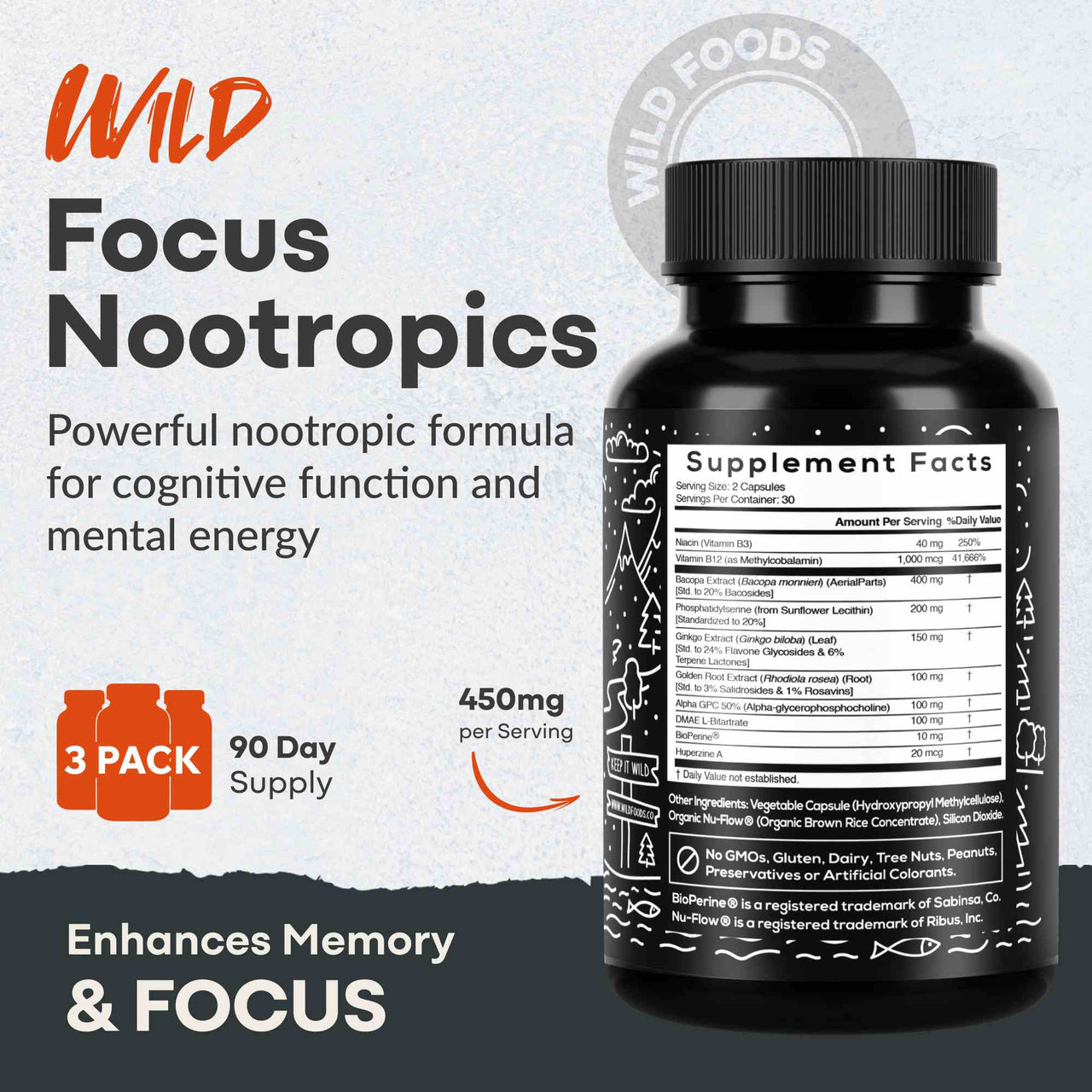 Focus Nootropic Blend, 30 servings – Cognitive Support for Memory & Focus