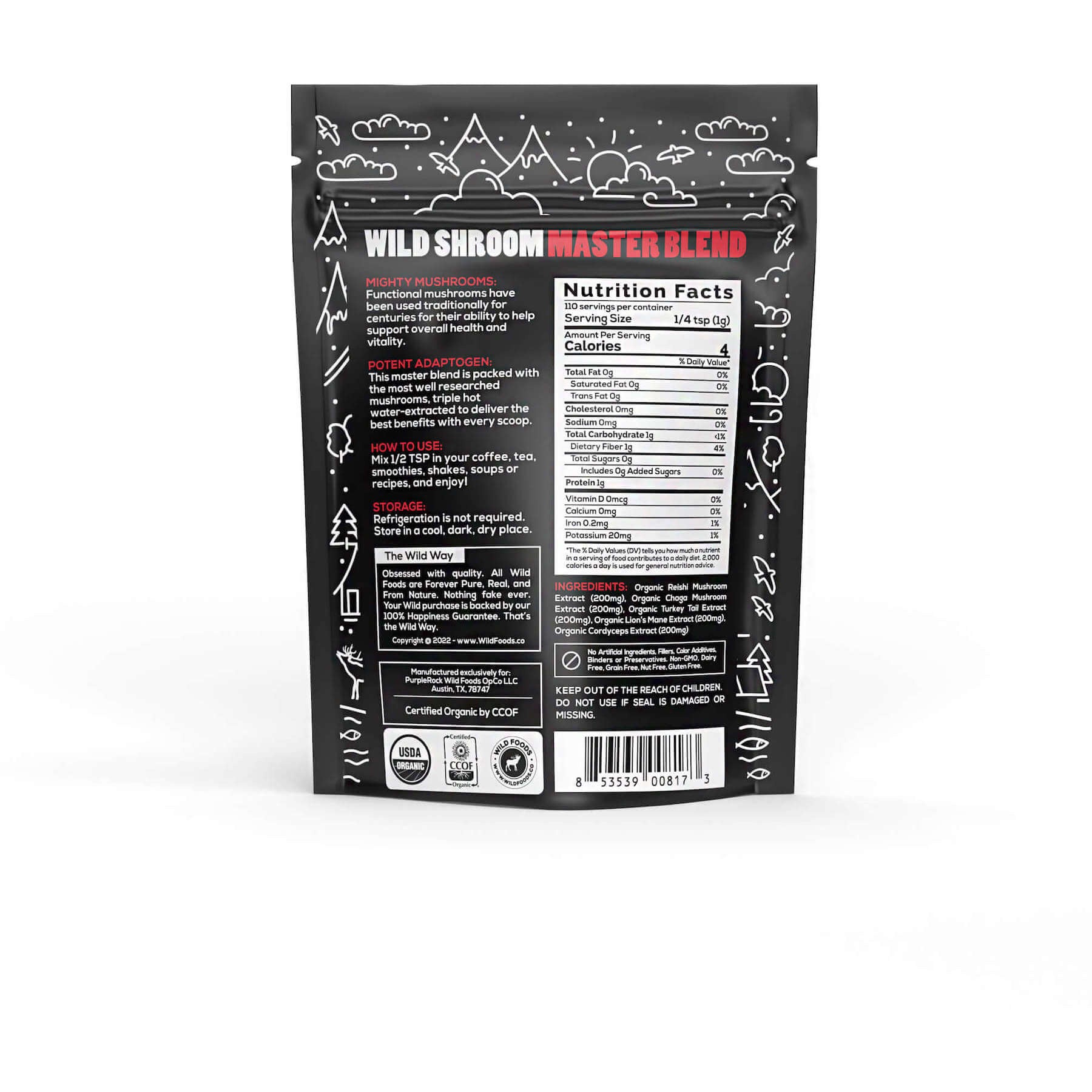 Wholesale: Master Shrooms Five Mushrooms Blend - Adaptogens + Prebiotic Powerhouse Wholesale Wild Foods   